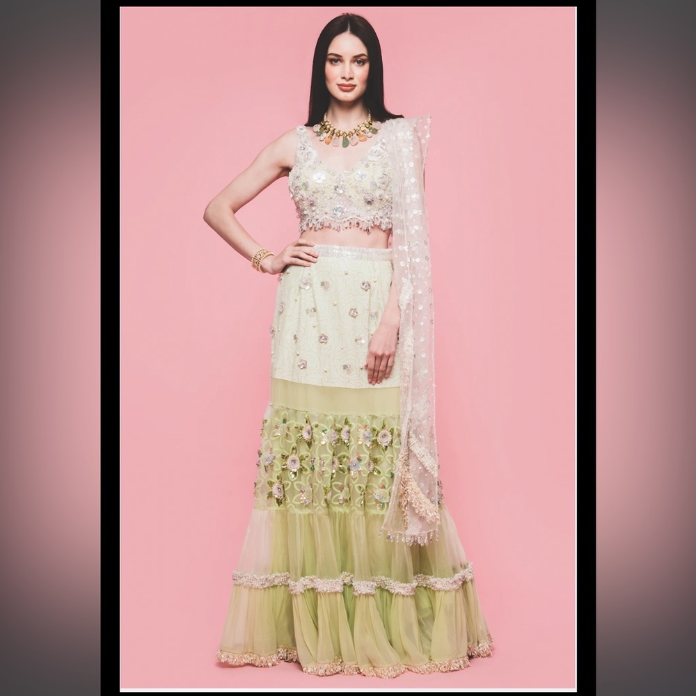 Mint Green Embroidered Lehenga 3 piece set